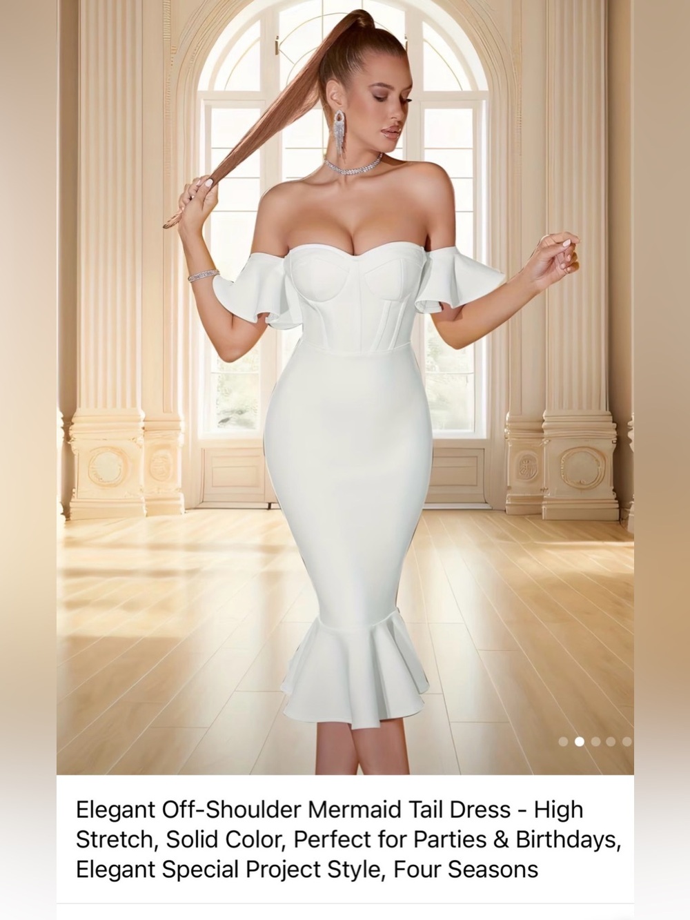 White mermaid style dress / wedding / rehearsal dinner dress / fitted small